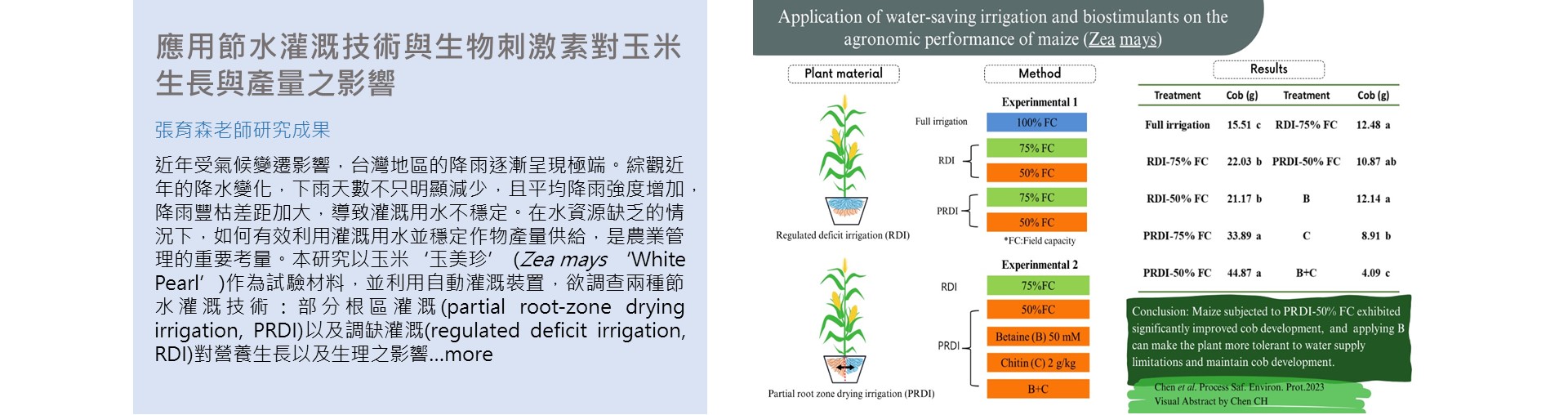 應用節水灌溉技術與生物刺激素對玉米生長與產量之影響